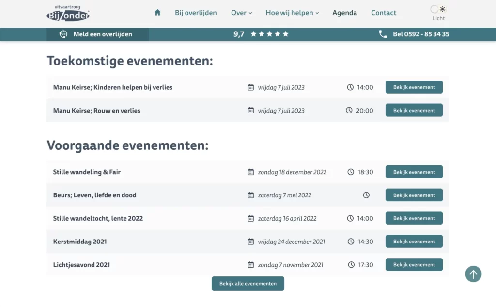 Evenementen op de website van Uitvaartzorg BijZonder