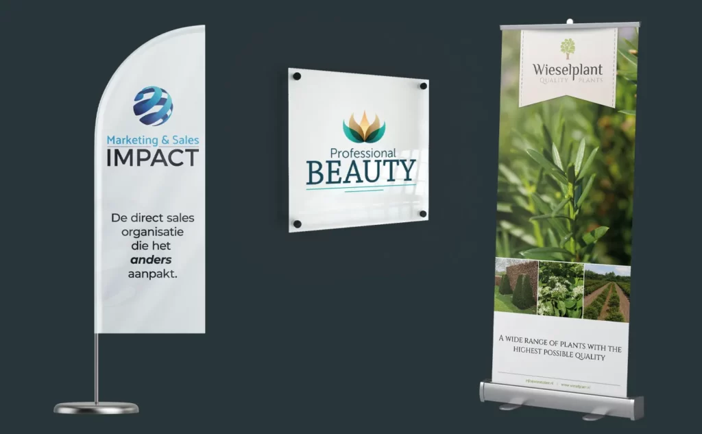 Vlaggen, banners en borden voor diverse klanten