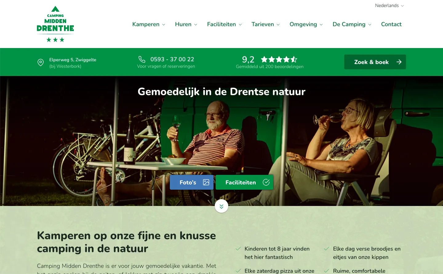 Website van Camping Midden Drenthe