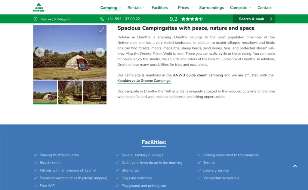 Engelstaligheid op de website van Camping Midden Drenthe