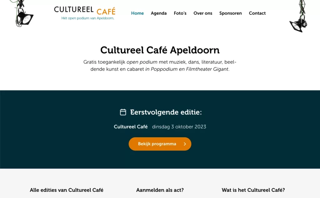 Website van Cultureel Café Apeldoorn
