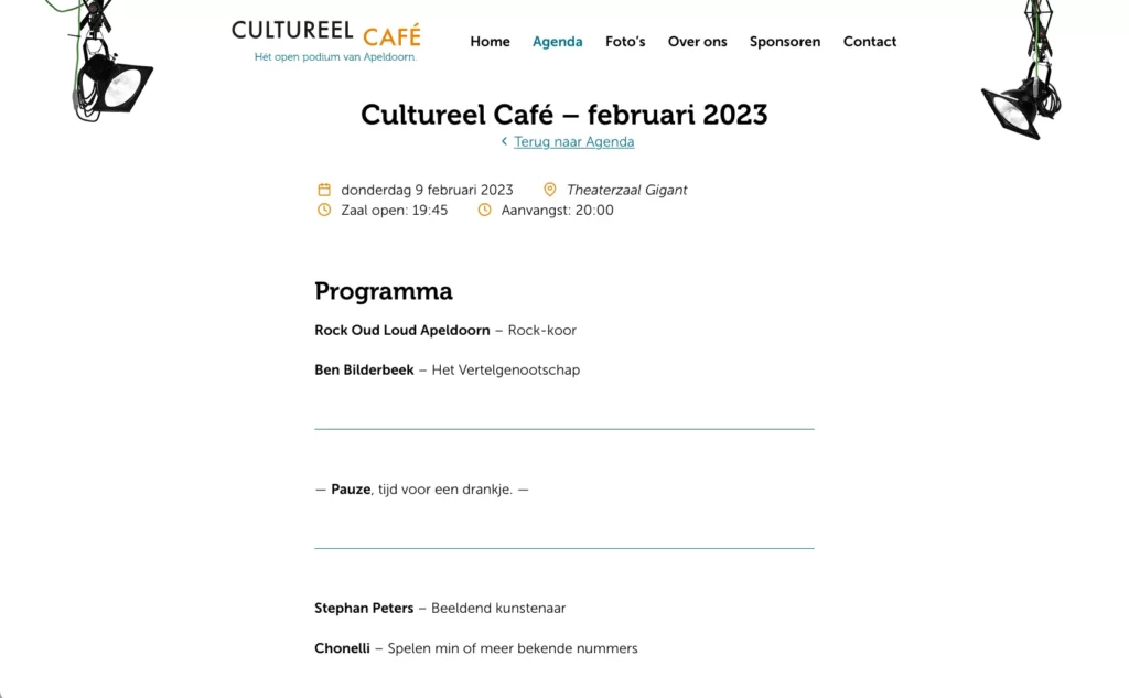 Een evenement op de website van Cultureel Café Apeldoorn