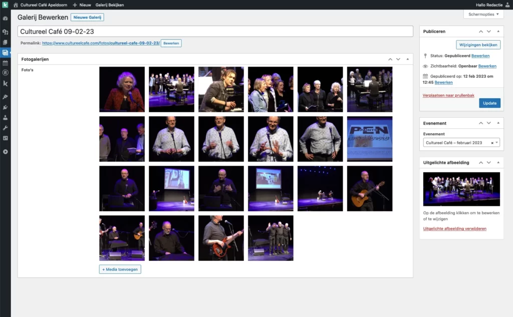 Het beheer van fotogalerijen op de website van Cultureel Café Apeldoorn