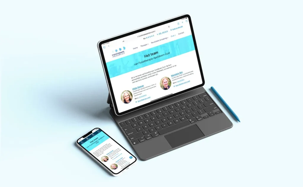 De team-pagina van Fysiotherapie Apeldoorn-Zuid, weergegeven op tablet en smartphone