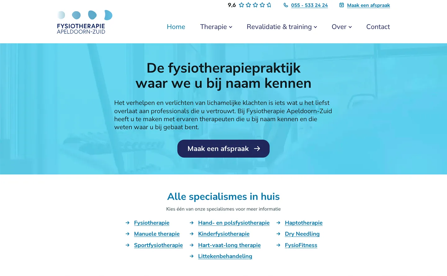 De homepagina van Fysiotherapie Apeldoorn-Zuid
