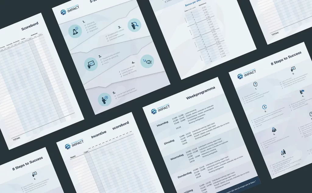 Diverse posters, drukwerk voor Marketing Sales Impact