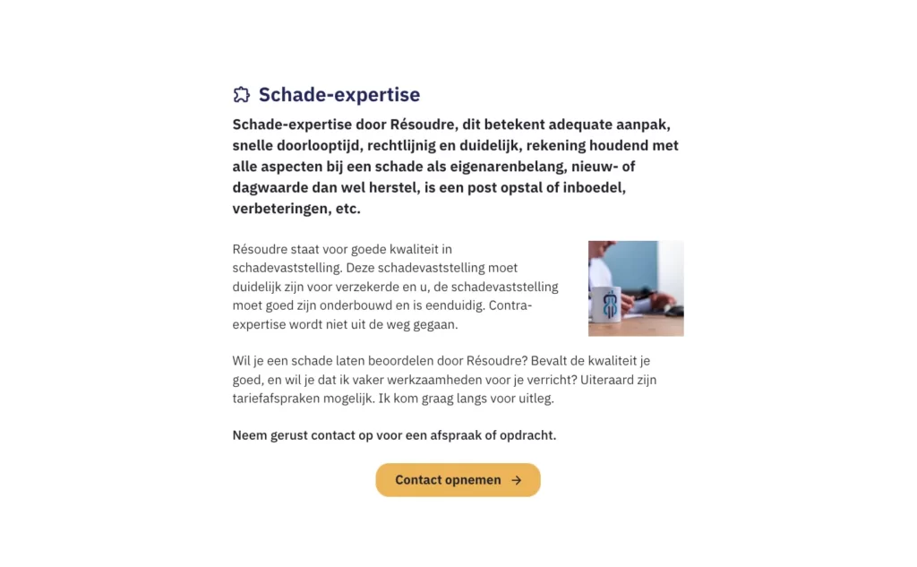 Professionele webteksten op de website van Résoudre