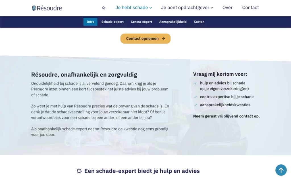 Pagina-inhoud op de website van Résoudre