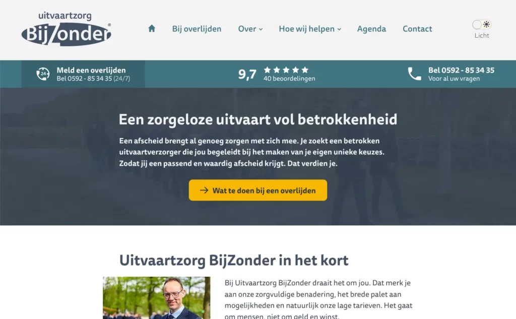 De website van Uitvaartzorg BijZonder
